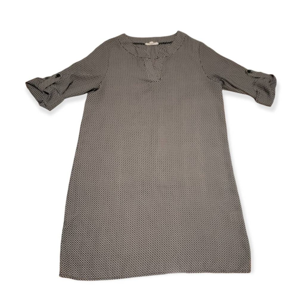 Freeway Black & White Box Design Pull Over3 Quarter Sleeve Dress - Size Medium